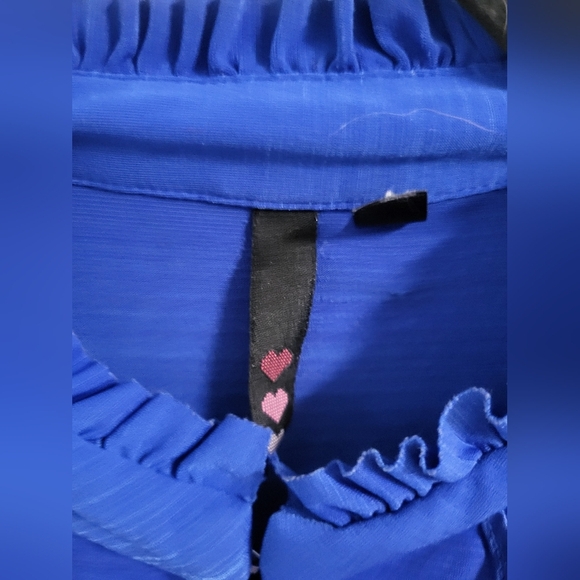 Elegant Blue Ruffled Women's Top Size L - Picture 6 of 10